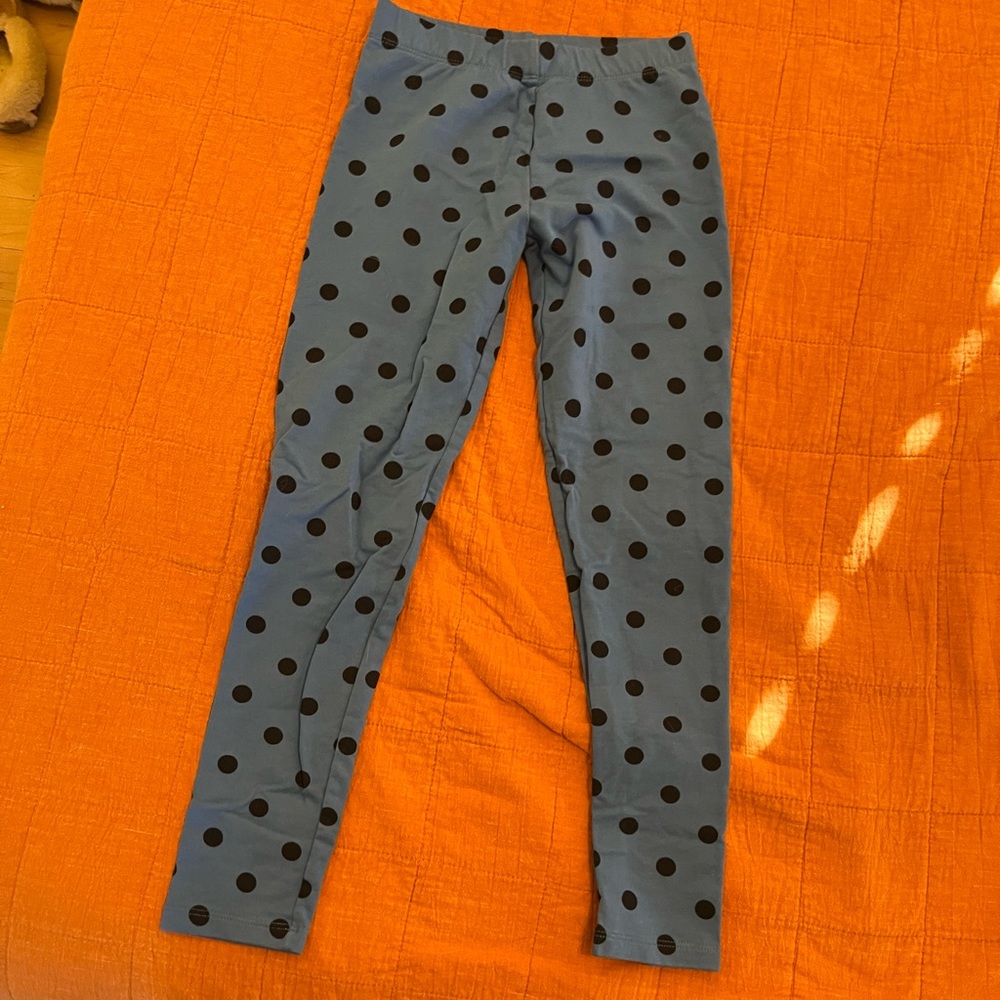 Primary blue and navy polka dot leggings size 10